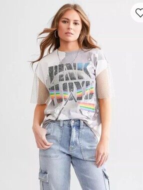 Pink Floyd Tie Dye Acid Wash Rock Rhinestone Sleeve Graphic Tee Shirt Medium